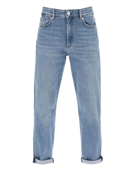 Max Mara Blue Navata Logo-Patch Button Jeans
