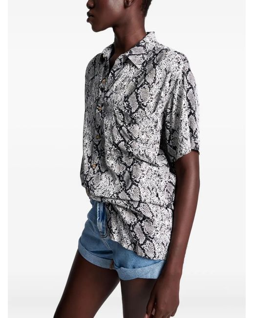 One Teaspoon Gray Snake-Print Short-Sleeve Shirt