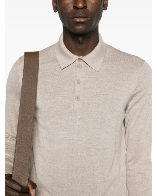 Giorgio Armani White Long-Sleeve Wool Polo Shirt for men