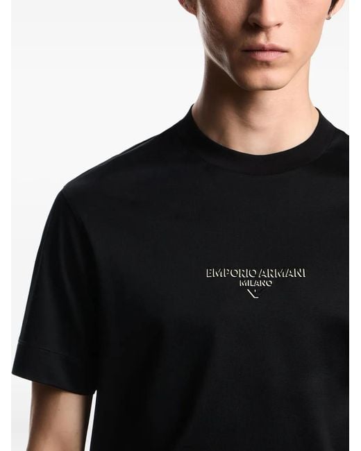Emporio Armani Black Logo-Embroidered T-Shirt for men