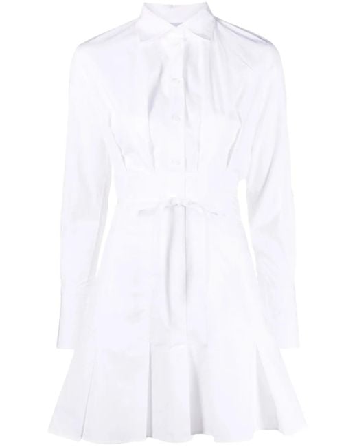 Patou White Tied Waist Mini Shirtdress