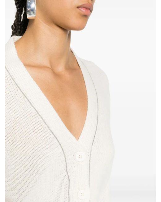 Fabiana Filippi White Bead-Embellished Cashmere Cardigan