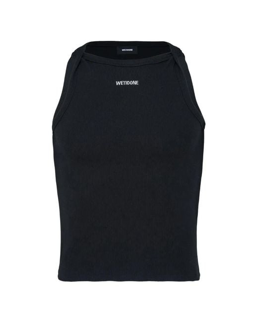 we11done Black Logo-Print Ribbed Top