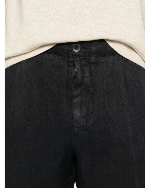 120% Lino Black Alim Buttoned Trousers for men