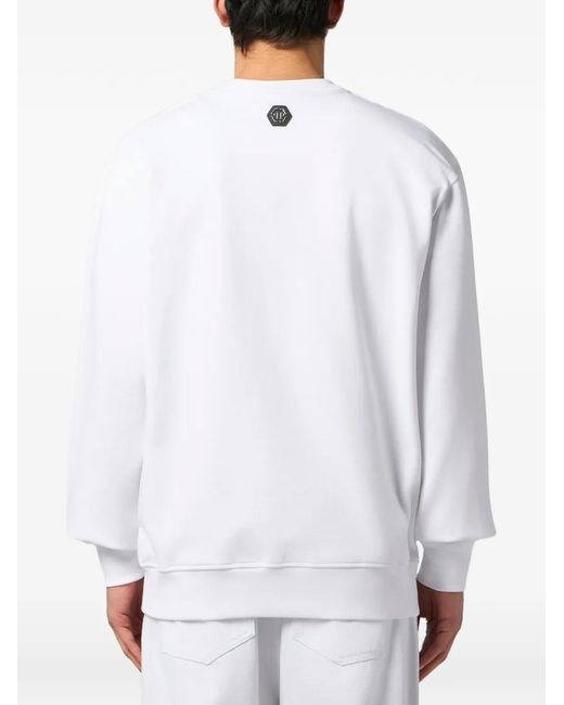 Philipp Plein White Crew-Neck Long-Sleeve Sweater for men