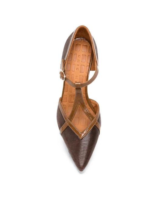Chie Mihara Brown Awear Lizard-Effect T-Bar Heeled Pumps