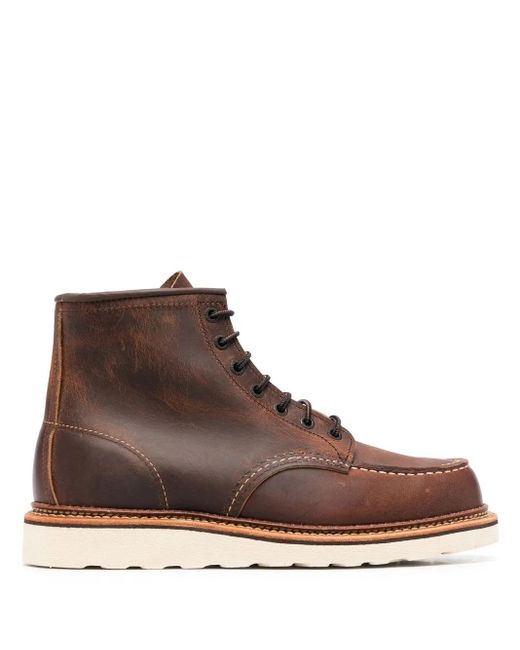 Red Wing Brown Classic Moc Leather Ankle Boots for men