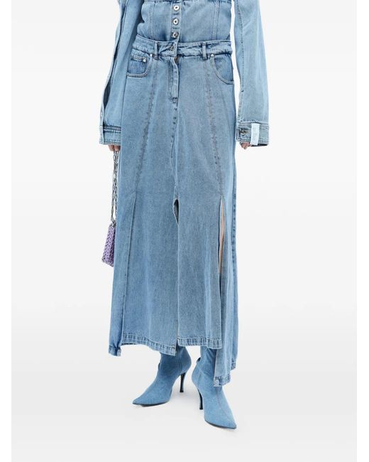 ROKH Blue Slit Denim Midi Skirt