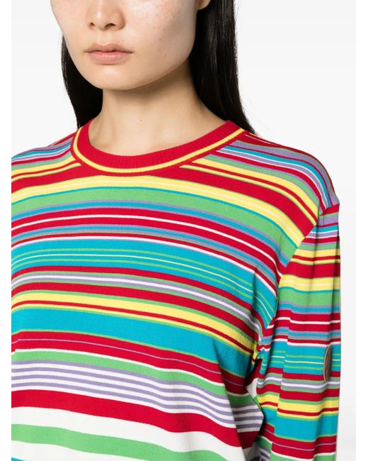 Moschino Red Stripe-Pattern Logo-Patch Jumper