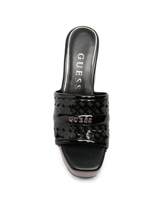 Guess Brown Logo-Plaque Studded Platform Sandals