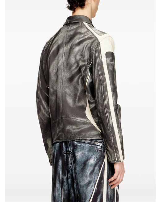 DIESEL Gray L-Amar-Enbi Leather Jacket for men