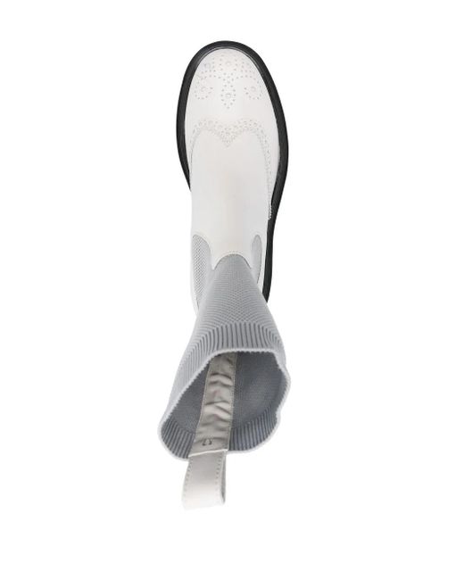 Eleventy White Leather Ankle-Sock Boots