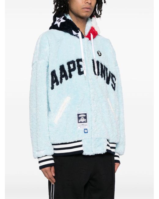Aape By A Bathing Ape Logo Applique Faux Fur Hoodie in Blue for Men Lyst