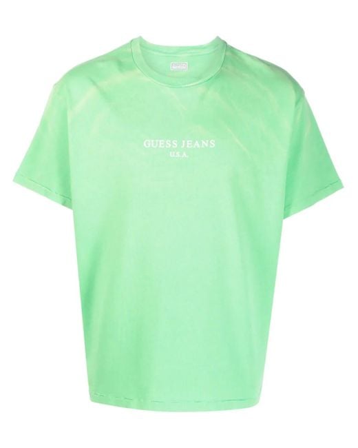 Guess Green Logo-Print Short-Sleeve Cotton T-Shirt for men