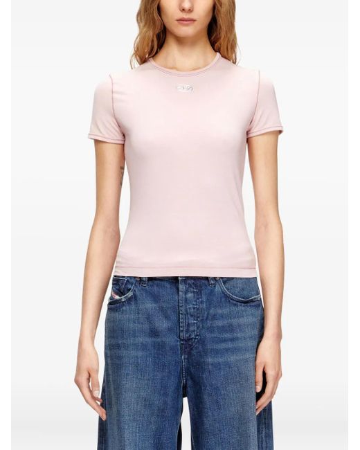DIESEL Pink Logo Crew Neck T-Shirt