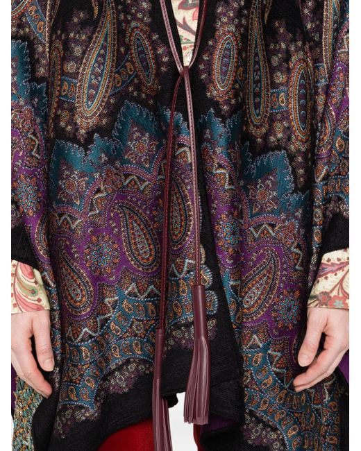 Etro Black Paisley-Print Tasselled Poncho