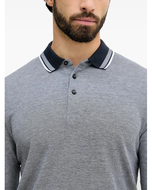 Boss Gray Long-Sleeve Polo Shirt for men