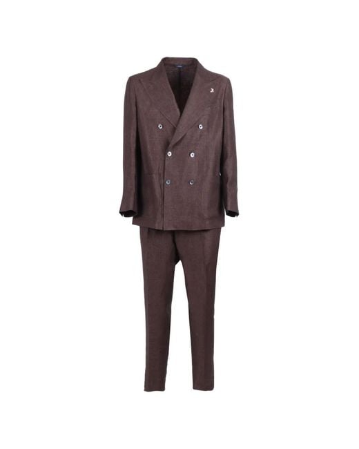 Tombolini Brown Zero Gravity Double-Breasted Linen Suit for men