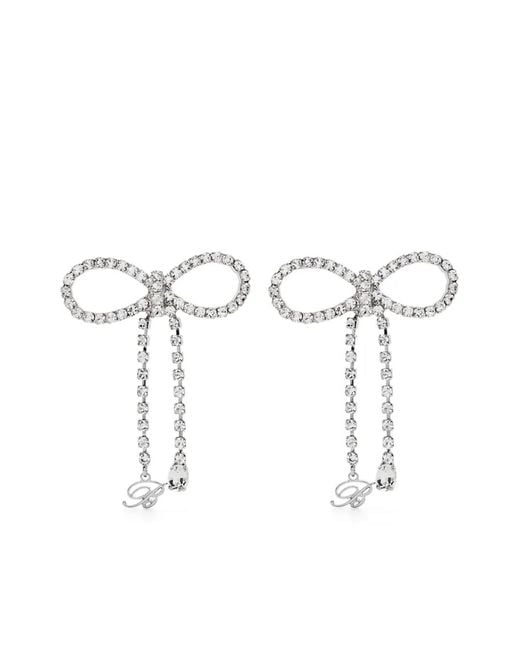 Blumarine White Rhinestone-Bow Earrings