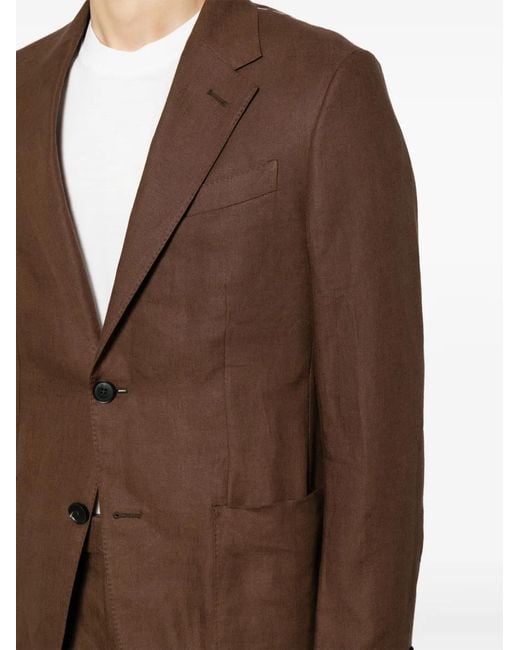 Zegna Brown Notched-Lapel Linen Blazer for men