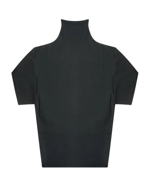 The Row Black Funnel-Neck Short-Sleeve Top