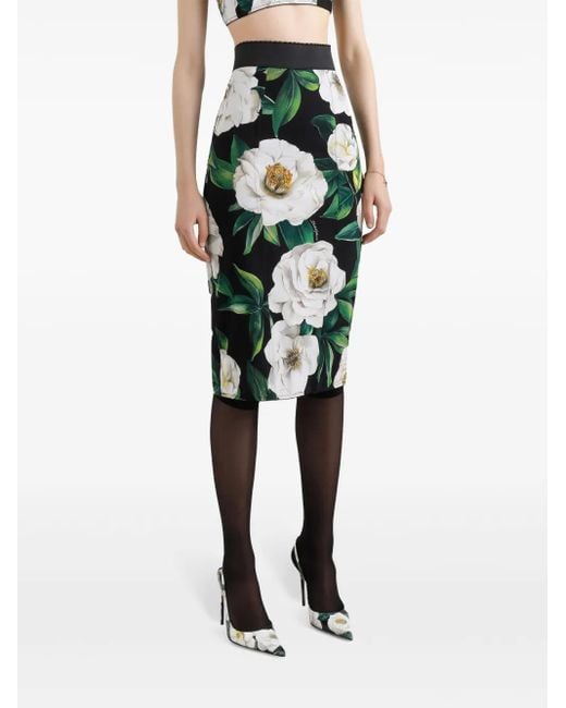 Dolce & Gabbana Green Floral Synthetic Knee-Length Skirt