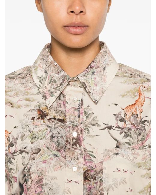 Momoní Natural Ostina Animal-Print Cotton Shirt