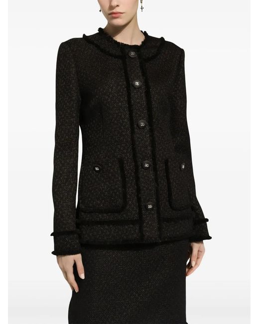 Dolce & Gabbana Black Logo Engraved Buttoned Jacket