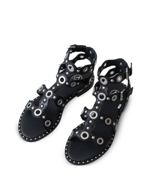 Ash Black Double-Buckle Leather Flat Sandals