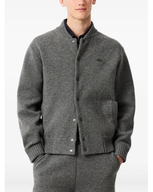 Lacoste Gray Buttoned-Knitted Bomber Jacket for men