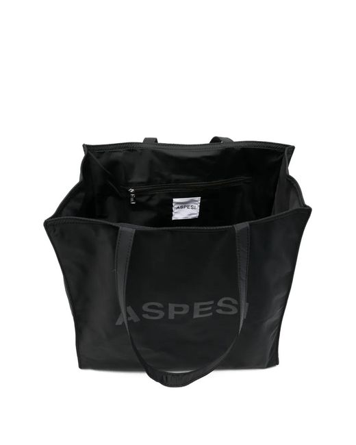 Aspesi Black Logo-Print Tote Bag
