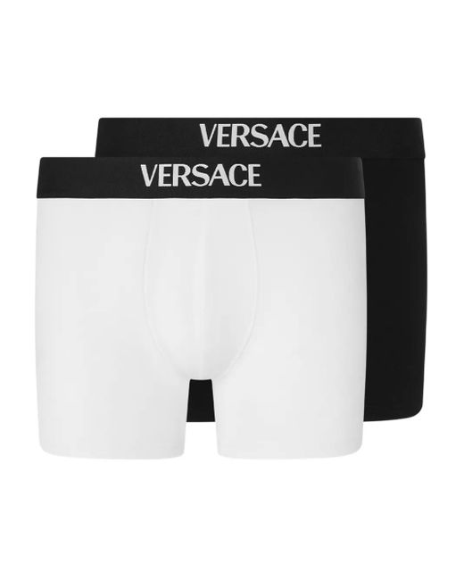 Versace Black Cotton-Jersey Long Trunks 2-Pack for men