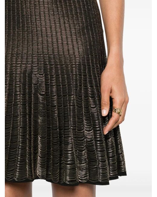 McQueen Brown Metallic-Threading Flared Dress