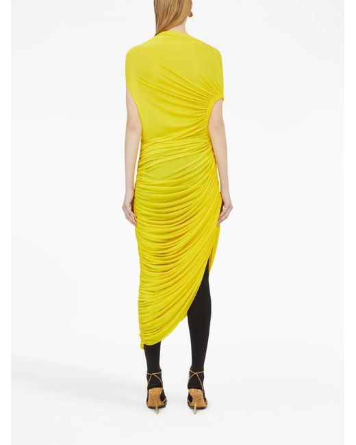 Ferragamo Yellow Asymmetric Draped Midi-dress