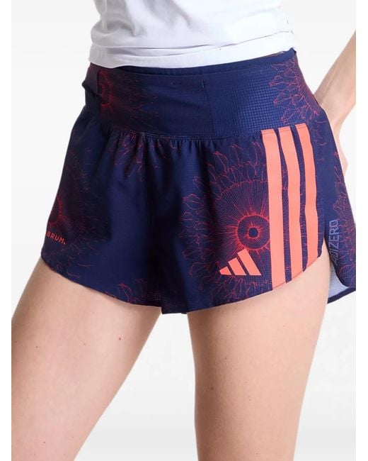 Adidas Blue Adizero Labrum Floral-Print Shorts