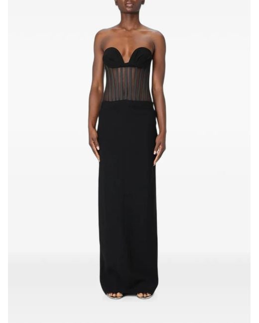 Monot Black Mesh-Panelled Strapless Maxi Dress