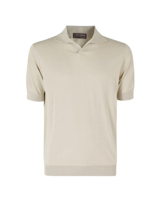 FILIPPO DE LAURENTIIS Natural Fine-Knit Short-Sleeve Polo Shirt for men