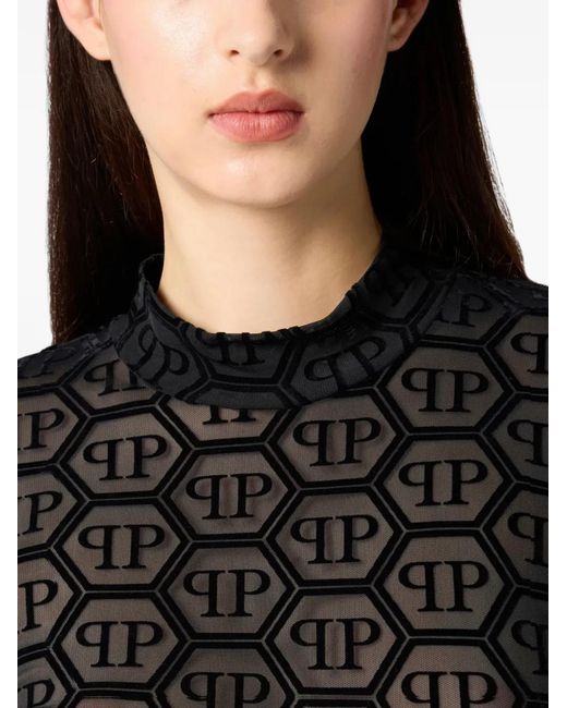 Philipp Plein Black Mini Long-Sleeved Dress