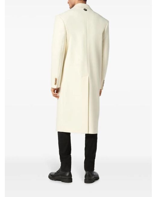 Philipp Plein White Double-Breasted Peacoat for men