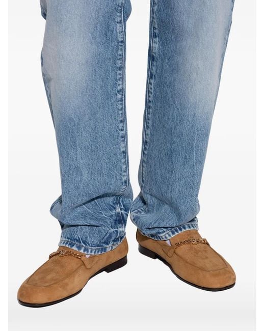 Versace Brown Medusa Chain-Detail Leather Loafers for men