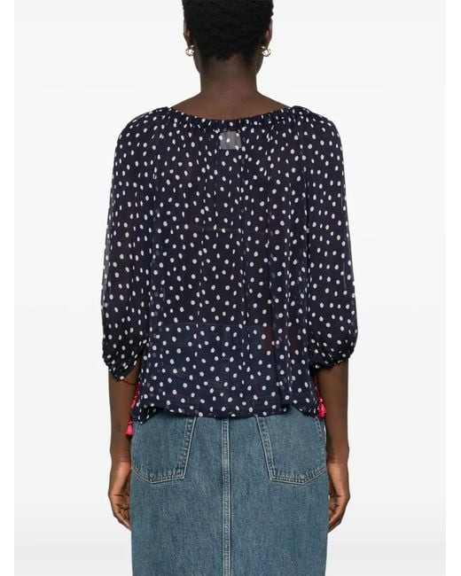 ..,merci Blue Polka Dot-Print Sheer Blouse