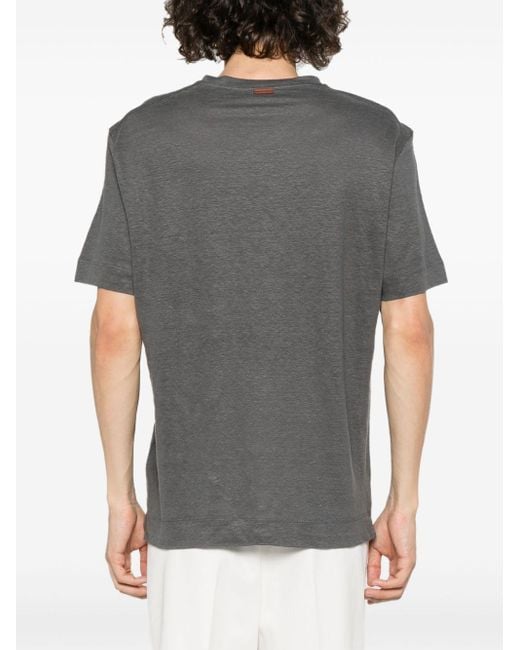 Zegna Linen crew-neck T-shirt in Gray für Herren