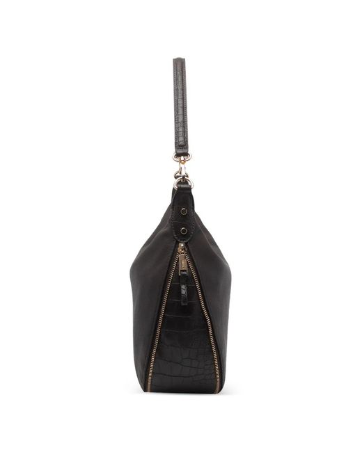Liu Jo Black Crocodile-Effect Zip-Detail Tote Bag