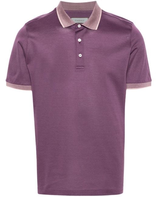 Canali Purple Contrasting Piqué Polo Shirt for men