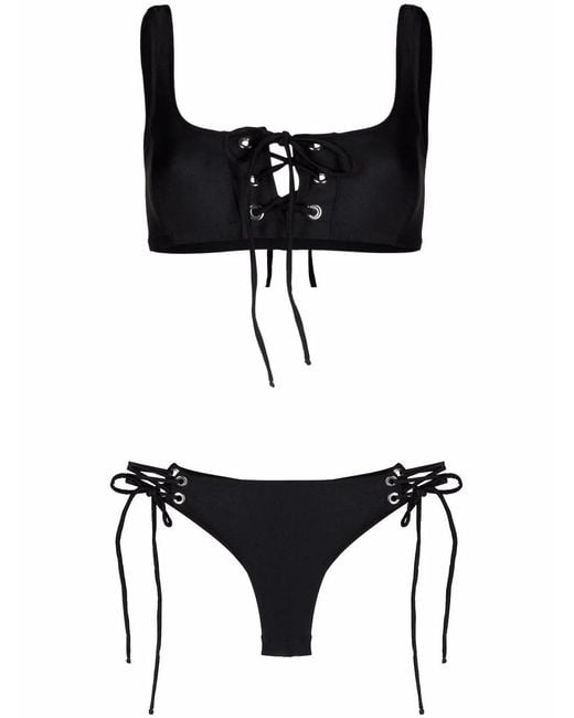 Noire Swimwear Black Lattice-Strap Metallic Bikini Set
