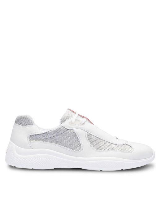 Prada Leather Mesh Panel Low-top Sneakers in White for Men - Save 