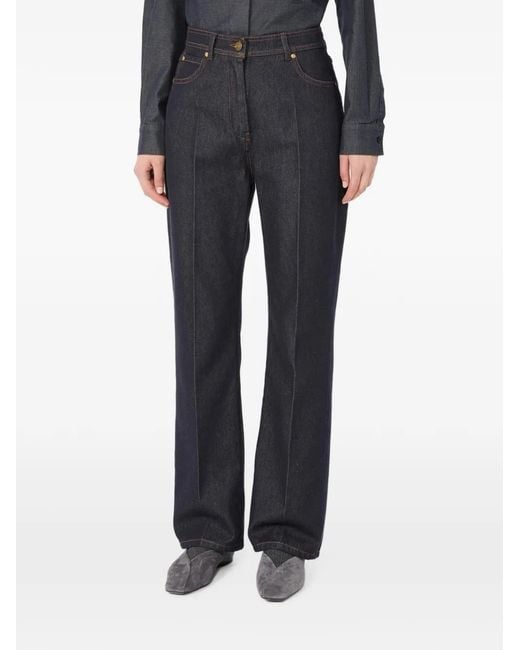 Max Mara Black Denim-Look Cotton Barrel-Leg Trousers