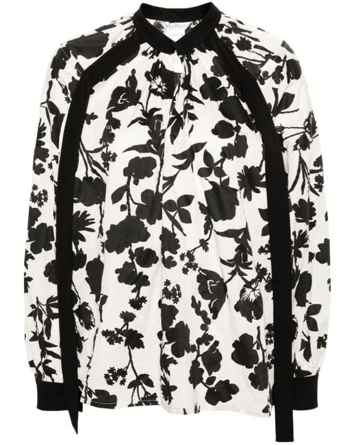 Max Mara Black Floral Cotton Satin Shirt