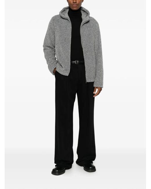 Herno Gray Hooded Bouclé-Effect Coat for men