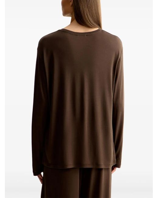 12 STOREEZ Brown Long-Sleeve Silk T-Shirt